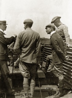Robert Baden-Powell travelling in armoured train. Captain J.S. Nicholson (left) and Robert