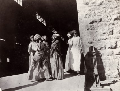 Female workers at the De Beers diamond mine. Six African women, employed as workers for the De