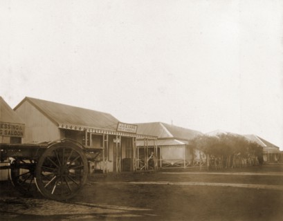 A street in Mafeking. A street in Mafeking, lined with low, colonial-style commercial buildings.