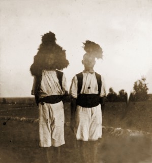 State footmen' at Government House. Outdoors portrait of two 'state footmen' at Government House in