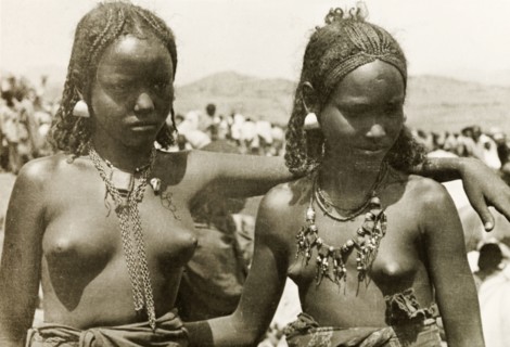 Two young Eritrean women. Portrait of two young Eritrean women, taken at an outdoor camel market.