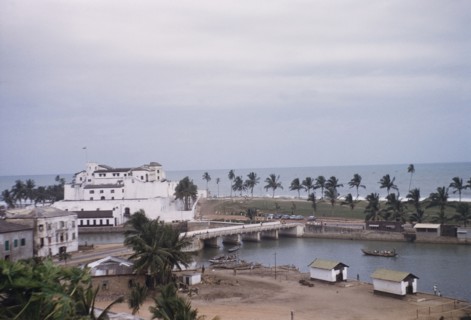 Fishing harbour behind Elmina Castle. The fishing harbour behind Elmina Castle, viewed from Fort St