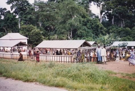 Roadside market in Asante. A bustling outdoor market on the road between Kumasi and Ofinso. Asante,