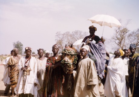 Fourth anniversary of Ghanaian independence. A Dagomba sub-chief or elder rides on a caparisoned