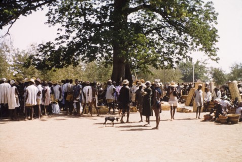 Bolgatanga market, Ghana. A bustling outdoor market in Bolgatanga. Bolgatanga, Ghana, circa 1961.