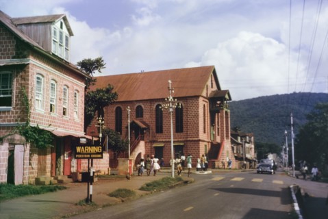 A Christian church in Freetown. View of a Christian church in Freetown, situated on a street lined