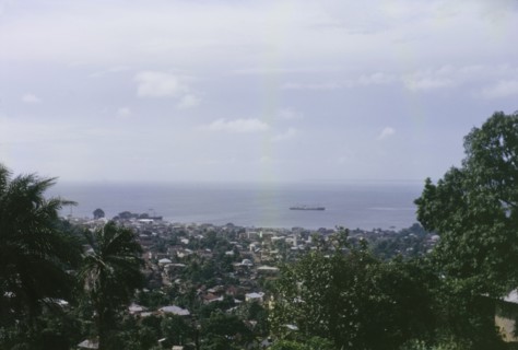 View over Freetown. View from Fourah Bay over the city and harbour of Freetown. Freetown, Sierra