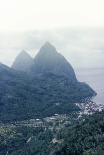 The Pitons, St Lucia. View of the Pitons, two mountains which form St Lucia's most famous landmark,