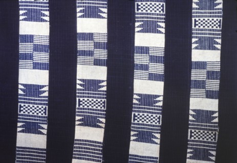 Nigerian woven textile. Close-up of a Nigerian textile, woven in a pattern with blue and white