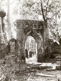 Arch at the ruins of Gedi. An arched stone doorway stands amidst the ruins of Gedi, an ancient