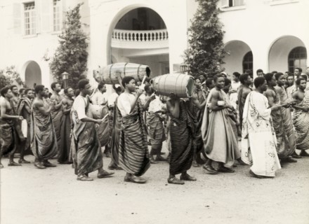 Procession for Foundation Day, Accra. Students of Achimota School in Accra form a procession to