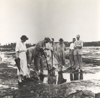 Visitors to the Pitch Lake. Several European friends visit the Pitch Lake, a natural asphalt lake