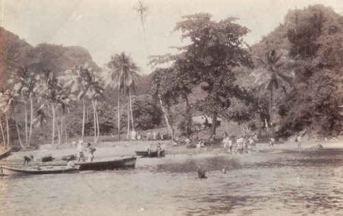 A beach unaffected by the Mount Pelee eruption. A Martinique beach, seemingly unaffected by the
