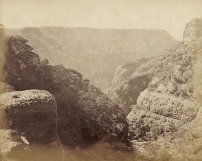 View from the Bhore Ghaut Railway . View across a mountain valley in the Western Ghants, taken from