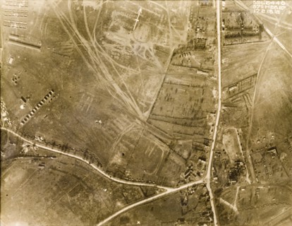 Aerial view of a camoflauge depot. One of a series of British aerial reconnaissance photographs