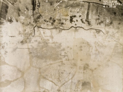 Aerial view of trenches in the snow. One of a series of British aerial reconnaissance photographs