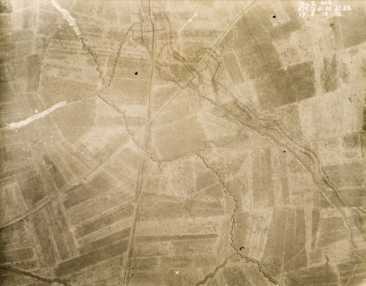 Aerial view of a trench system. One of a series of British aerial reconnaissance photographs