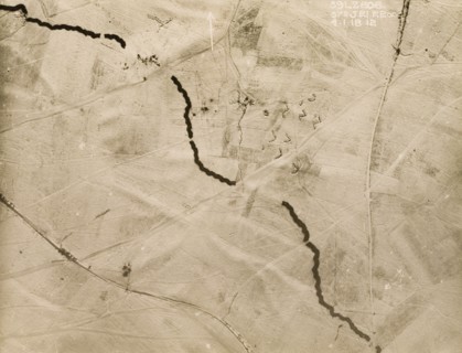 Aerial view of the Western Front under snow. One of a series of British aerial reconnaissance