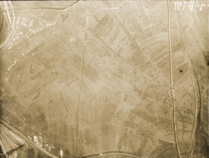 Aerial view of a bomb-damaged landscape. One of a series of British aerial reconnaissance