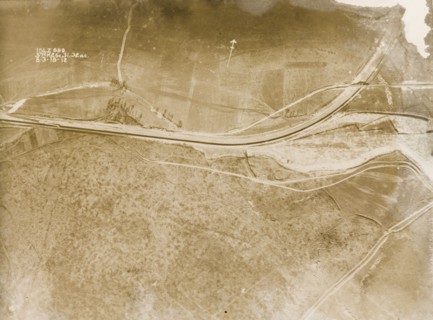 A railway track on the Western Front. One of a series of British aerial reconnaissance photographs