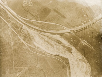 A railway track on the Western Front. One of a series of British aerial reconnaissance photographs