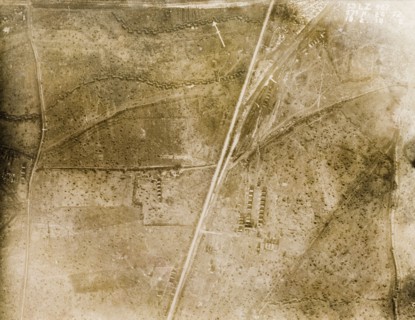 Aerial view of a bomb-damaged landscape. One of a series of British aerial reconnaissance
