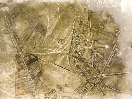Military camp in a ruined village. One of a series of British aerial reconnaissance photographs