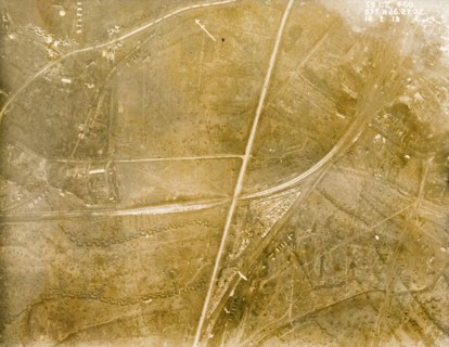 A bomb-damaged landscape on the Western Front. One of a series of British aerial reconnaissance
