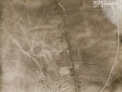 Aerial view of a military camp on the Western Front. One of a series of British aerial