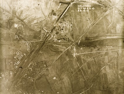 Aerial view of a military camp on the Western Front. One of a series of British aerial