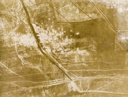Aerial view of a bomb-damaged landscape. One of a series of British aerial reconnaissance