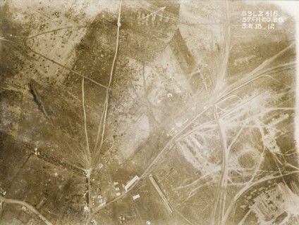 Transport tracks and trenches on the Western Front. One of a series of British aerial