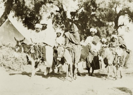 Indian family travelling by donkey. An Indian family travel along a rural road: some riding