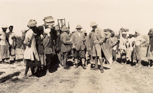 Colonial hunting party with 'shikaris'. Sir Henry Staveley Lawrence, Acting Governor of Bombay,