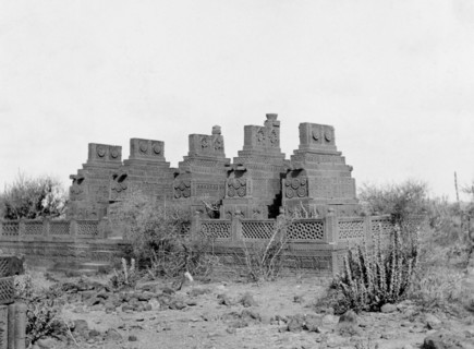 Chaukundi Tombs. An ornately carved sandstone tomb at the Chaukundi Tombs complex. Karachi, Sind,