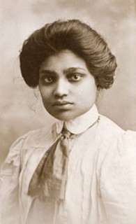 Portrait of Emily Good. Studio portrait of Emily Good, an Indian ayah (nursemaid) working for a