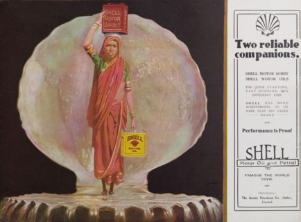 Two reliable companions'. Advertisement for Shell motor oil and motor spirit from the Asiatic