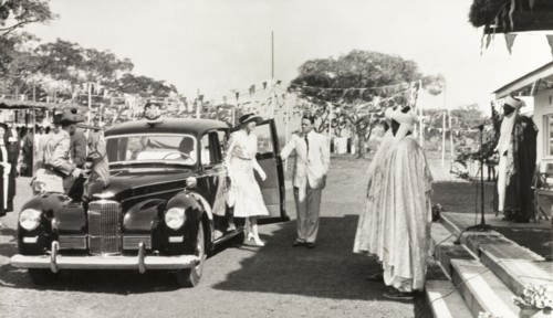 Princess Mary arriving at a school opening. Princess Mary, Countess of Harewood, is greeted by