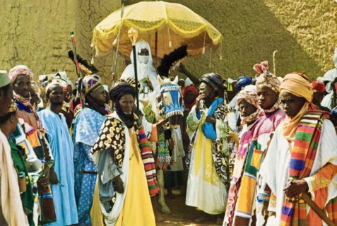 Alhaji Ado Bayero with his retinue. Portrait of Alhaji Ado Bayero (b.1930), the Emir of Kano,