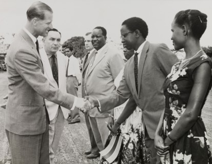 Prince Philip meets officials. Prince Philip, the Duke of Edinburgh, shakes hands with a line of