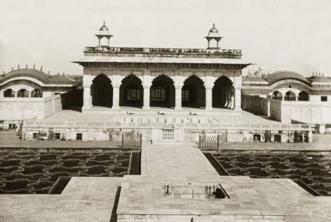 The Khas Mahal at Agra Fort. View of the Khas Mahal, a white marble palace set in a Mughal grape