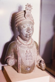 Yoruba bronze sculpture. A bronze sculpture of a head and upper torso, possibly a royal or