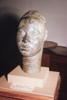 Yoruba bronze sculpture. A bronze sculpture of a head, possibly a royal or religious effigy, from