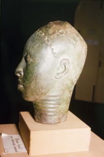 Yoruba bronze sculpture. A bronze sculpture of a head, possibly a royal or religious effigy, from