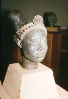 Yoruba bronze sculpture. A bronze sculpture of a head, possibly a royal or religious effigy, from