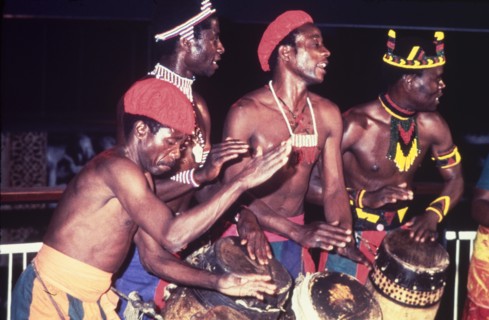 A Zambian dance group. A Zambian dance group in traditional African dress perform during a cultural