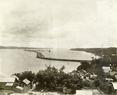 Defensive wall at the Chauk oil fields. View over the Ayeyarwady River at Chauk, showing an access