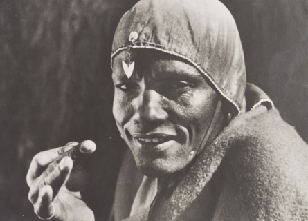 Kikuyu guide wearing a sheep's stomach cap. Close up shot of 'Gacheche', a guide who was assigned