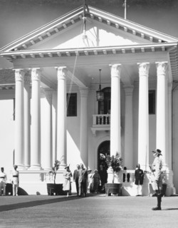 The royal couple leave Government House. Princess Elizabeth and the Duke of Edinburgh leave