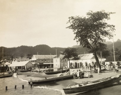 Kingstown, St Vincent. View of the seafront of the port city of Kingstown, where several long row
